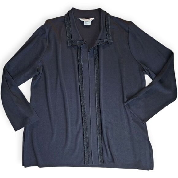 Misook Jacket Womens Medium Black Lux Collared Textured Trim Minimalist Cardigan - Picture 11 of 12